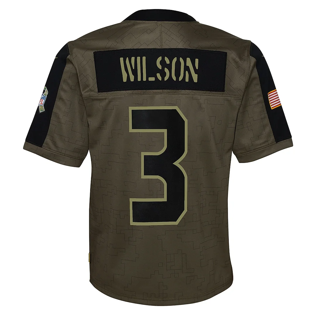 Zennovawear Youth Dallas Seattle Seahawks Russell Wilson Olive Salute To Service Game Jersey