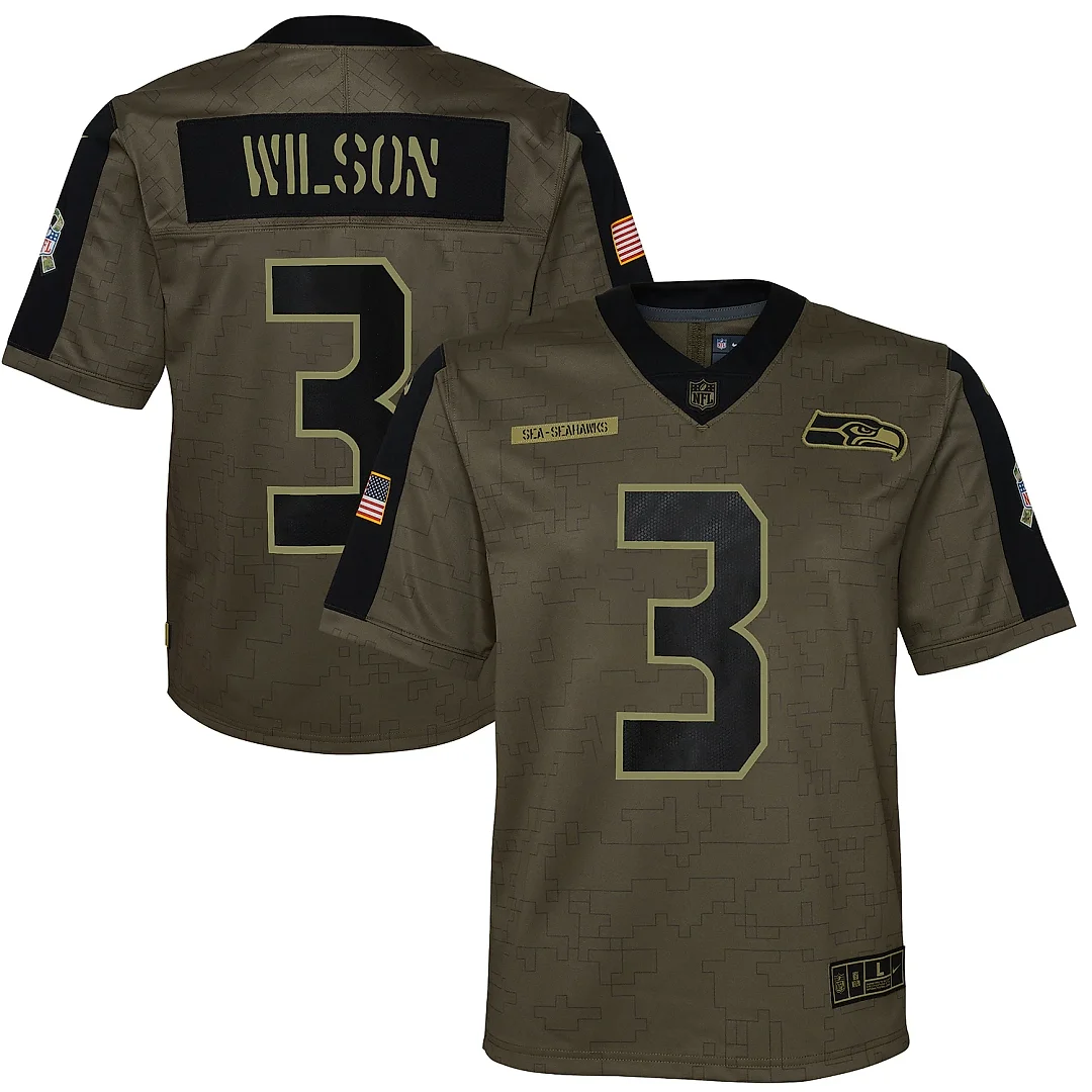 Zennovawear Youth Dallas Seattle Seahawks Russell Wilson Olive Salute To Service Game Jersey