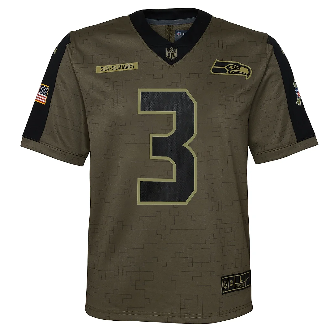 Zennovawear Youth Dallas Seattle Seahawks Russell Wilson Olive Salute To Service Game Jersey