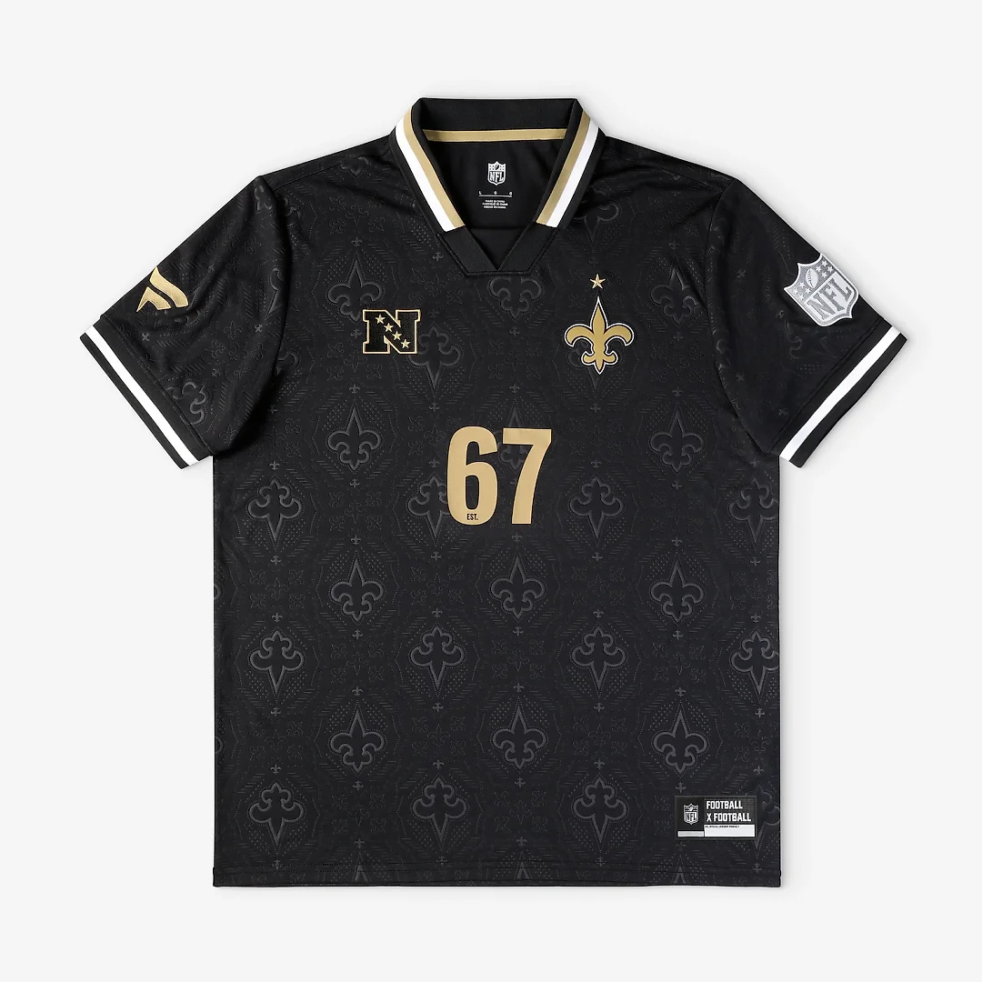 Zennovawear New Orleans Saints Youth Football x Football Collared Fan Top - Black