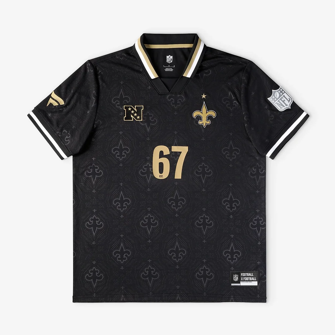 Zennovawear New Orleans Saints Youth Football x Football Collared Fan Top - Black