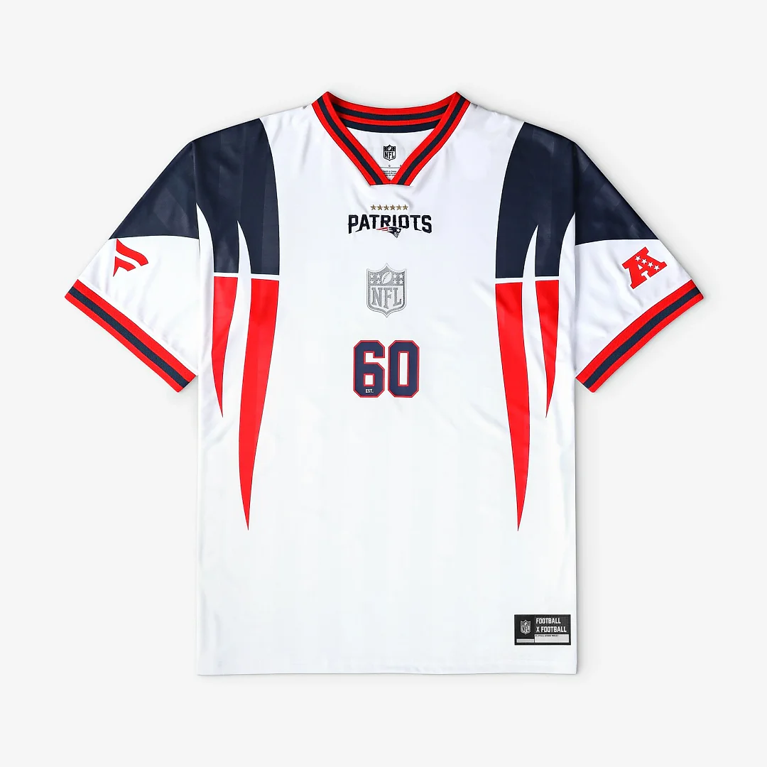 Zennovawear New England Patriots Youth Football x Football V-Neck Fan Top - White