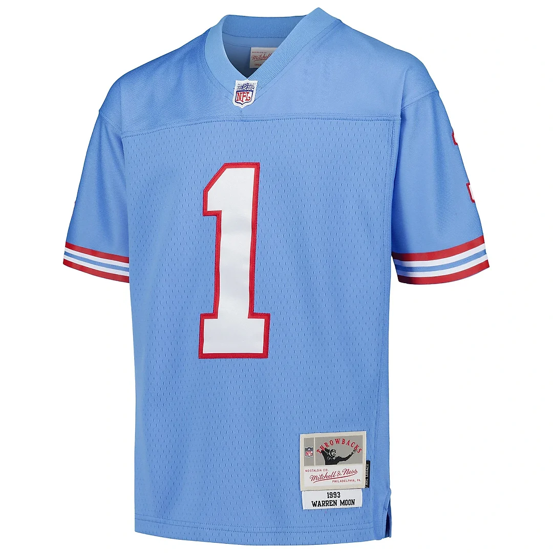 Zennovawear Youth Houston Oilers Warren Moon Mitchell & Ness Light Blue Gridiron Classics 1993 Retired Player Legacy Jersey