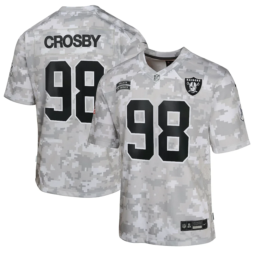 Zennovawear Youth Las Vegas Raiders Maxx Crosby Arctic Camo 2024 Salute to Service Game Jersey