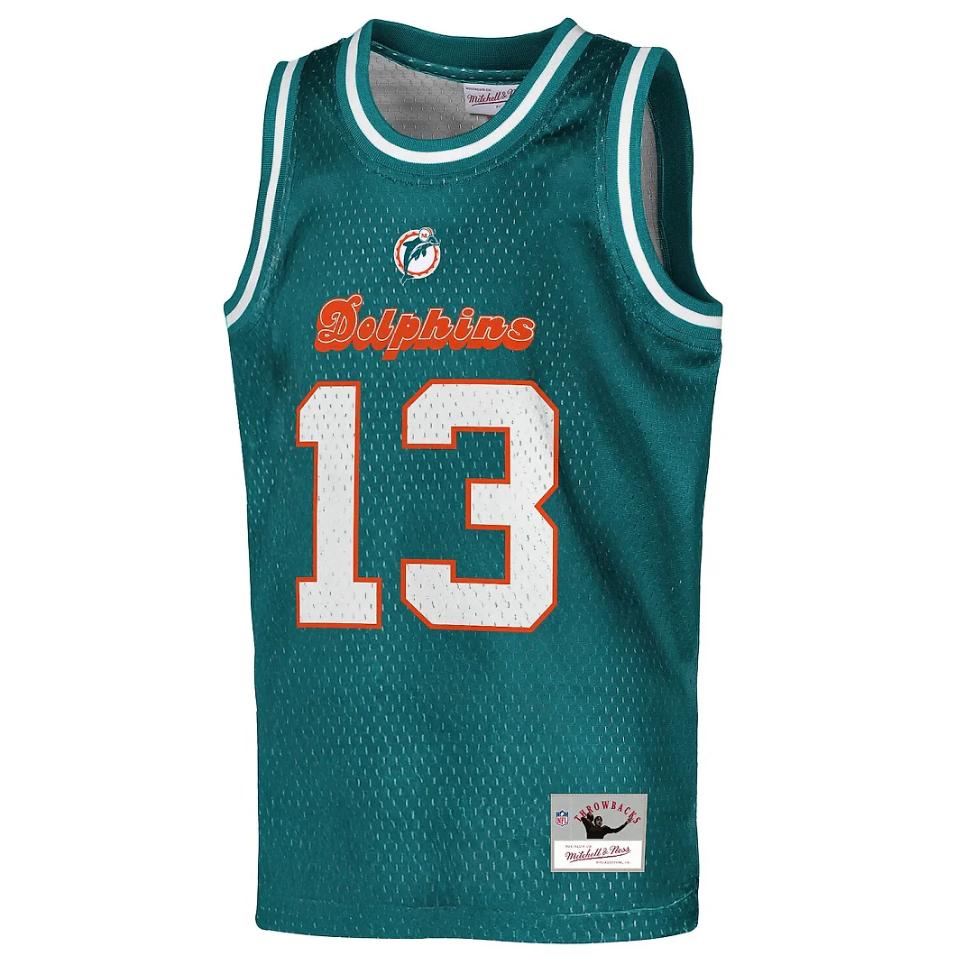 Zennovawear Dan Marino Miami Dolphins Youth Retired Player NFL Basketball Fashion Jersey - Aqua