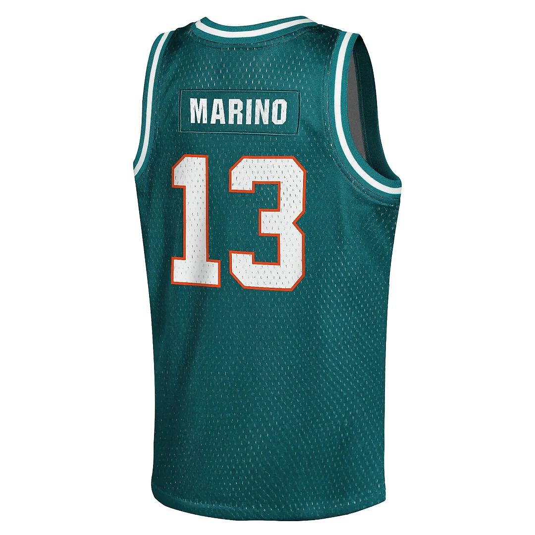 Zennovawear Dan Marino Miami Dolphins Youth Retired Player NFL Basketball Fashion Jersey - Aqua