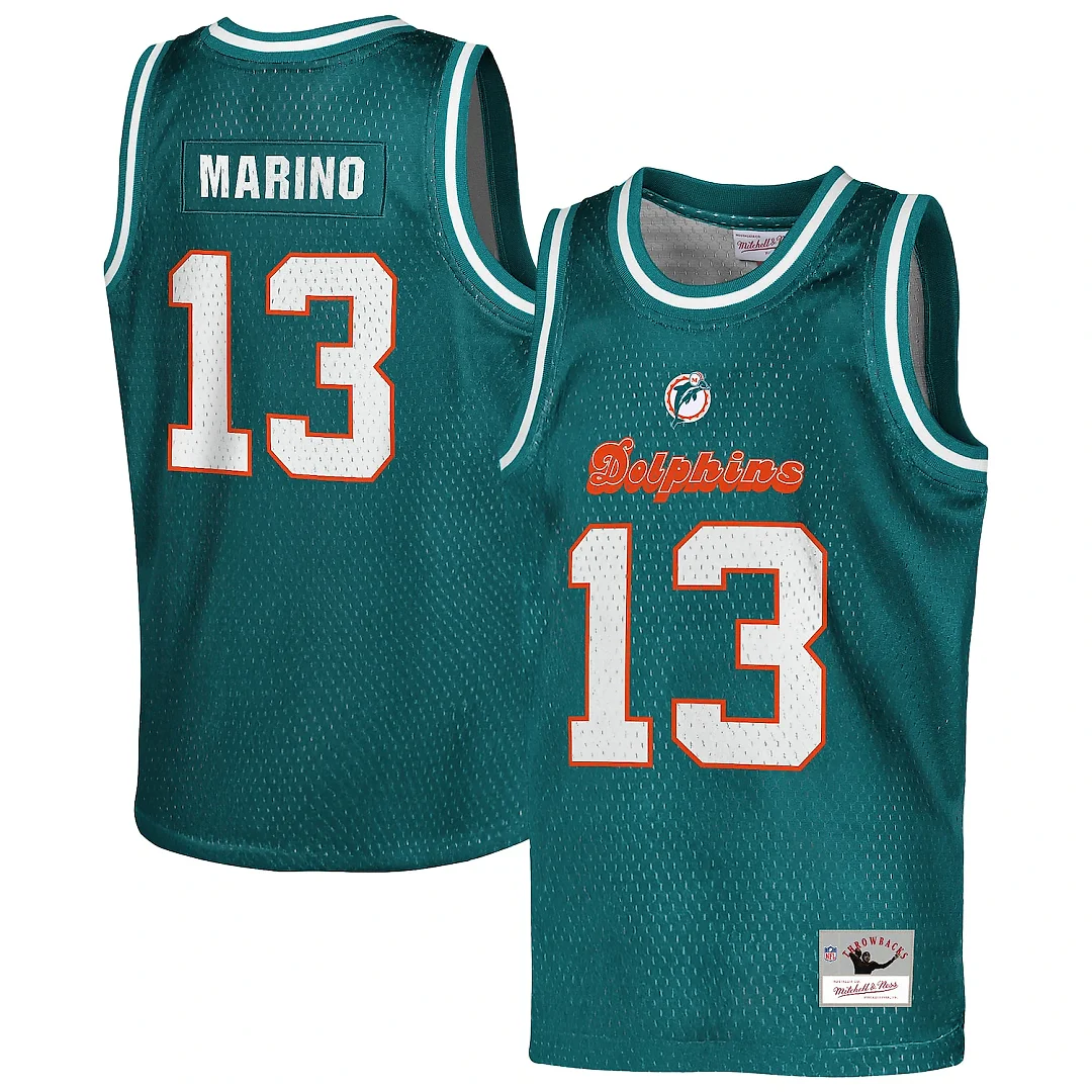 Zennovawear Dan Marino Miami Dolphins Youth Retired Player NFL Basketball Fashion Jersey - Aqua