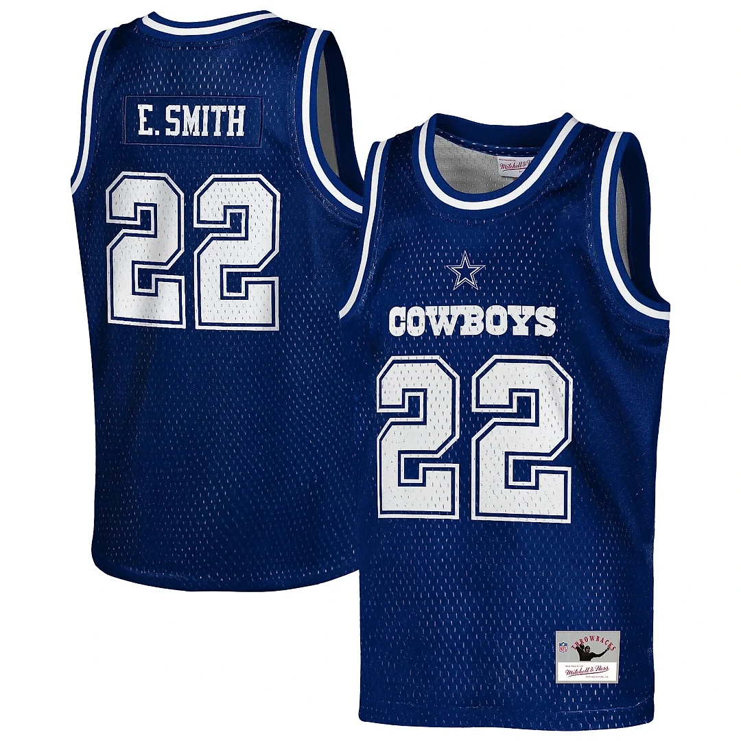 Zennovawear Emmitt Smith Dallas Cowboys Youth Retired Player NFL Basketball Fashion Jersey - Navy