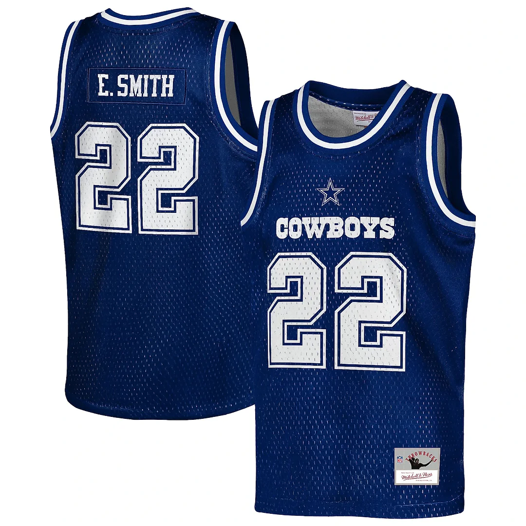 Zennovawear Emmitt Smith Dallas Cowboys Youth Retired Player NFL Basketball Fashion Jersey - Navy