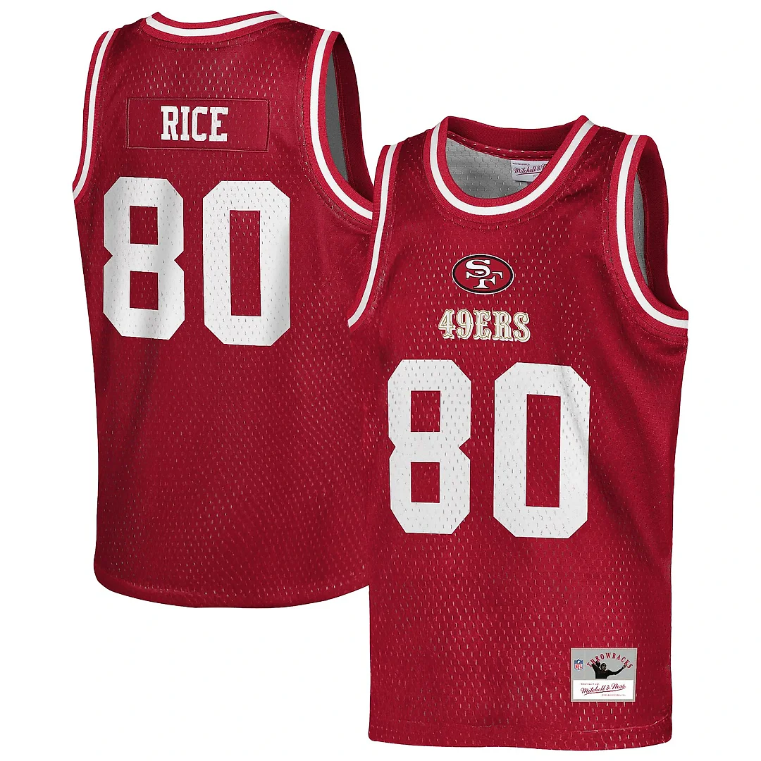 Zennovawear Jerry Rice San Francisco 49ers Youth Retired Player NFL Basketball Fashion Jersey - Scarlet