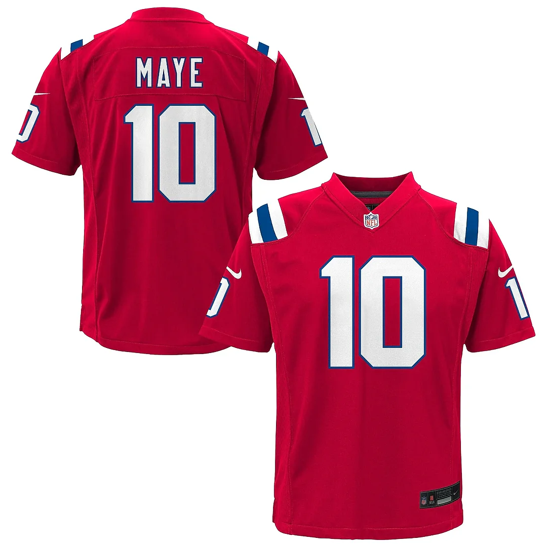 Zennovawear Youth New England Patriots Drake Maye Red Alternate Game Jersey