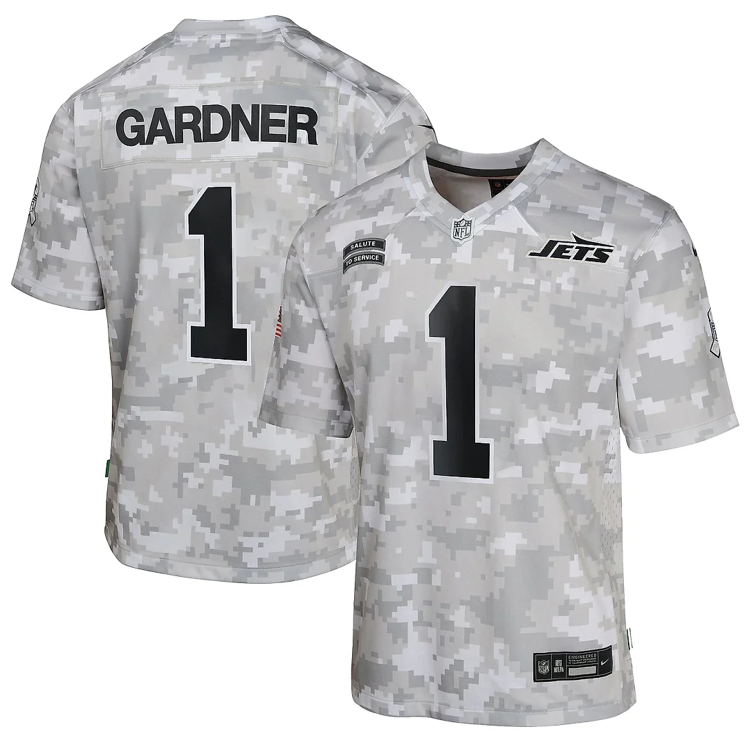 Zennovawear Youth New York Jets Sauce Gardner Arctic Camo 2024 Salute to Service Game Jersey