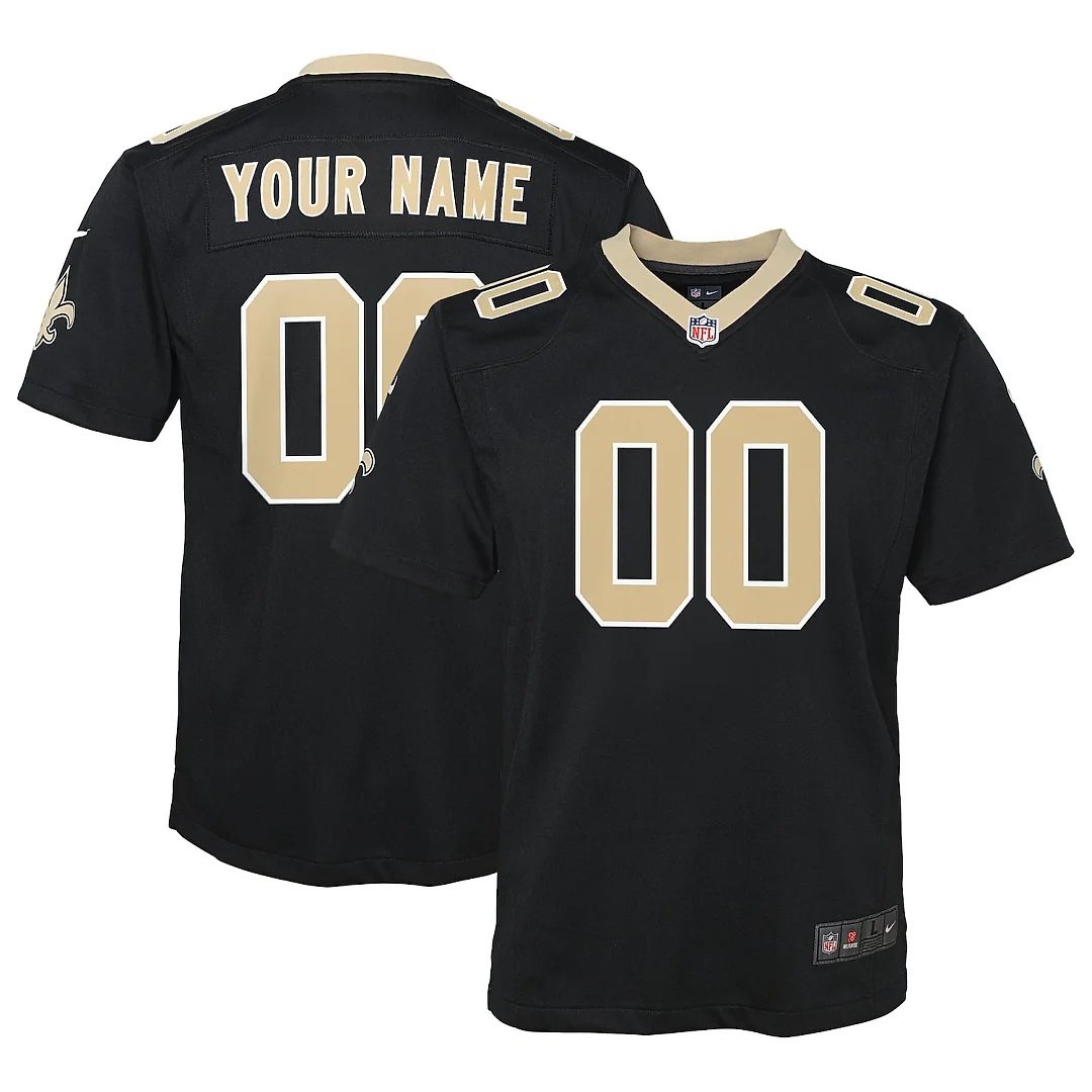 Zennovawear New Orleans Saints Youth Custom Game Jersey - Black