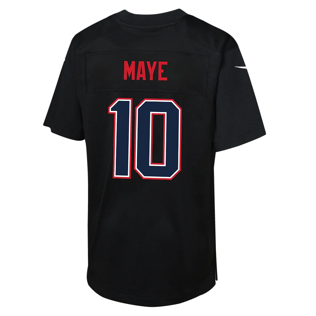 Zennovawear Drake Maye New England Patriots Youth Super Bowl LX Patch Carbon Fashion Game Jersey - Black