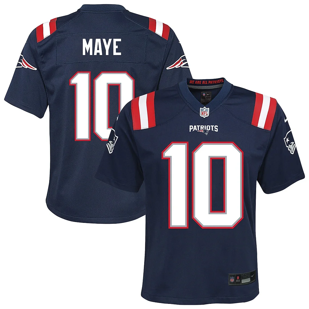 Zennovawear Drake Maye New England Patriots Youth Game Jersey - Navy