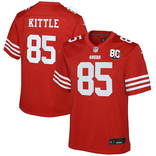 Zennovawear George Kittle San Francisco 49ers Youth 80th Anniversary Game Jersey - Scarlet