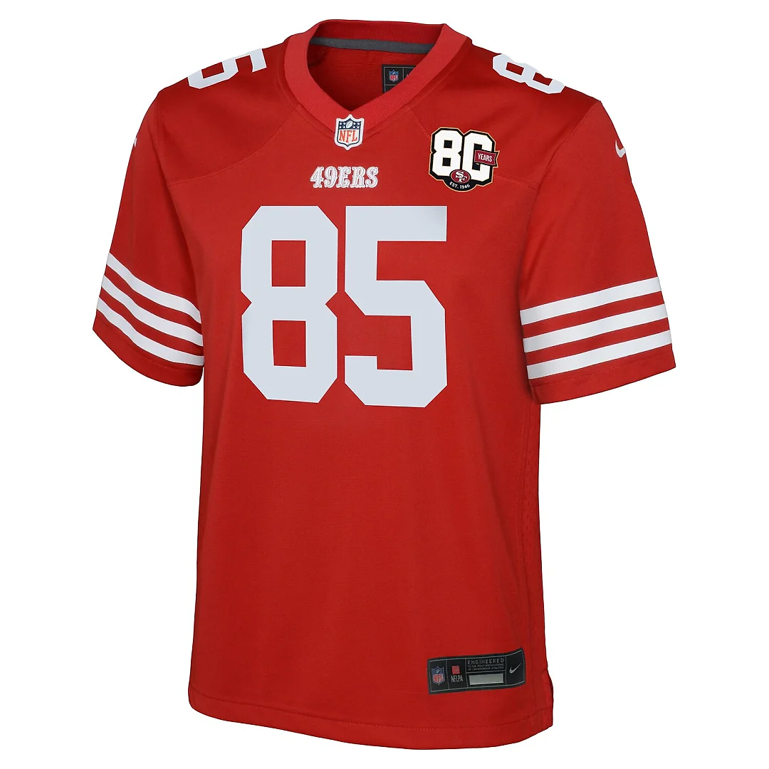 Zennovawear George Kittle San Francisco 49ers Youth 80th Anniversary Game Jersey - Scarlet