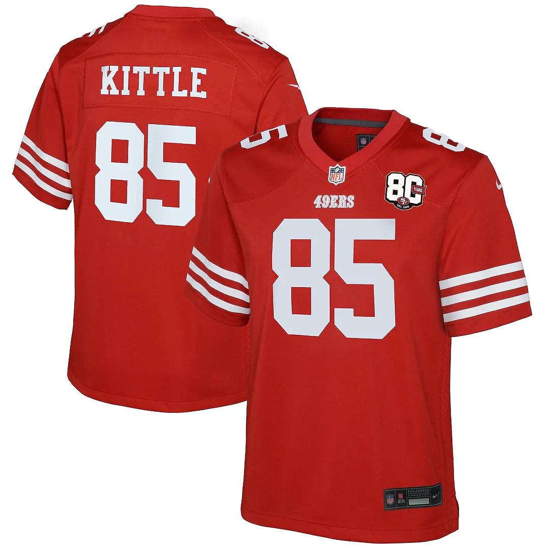 Zennovawear George Kittle San Francisco 49ers Youth 80th Anniversary Game Jersey - Scarlet