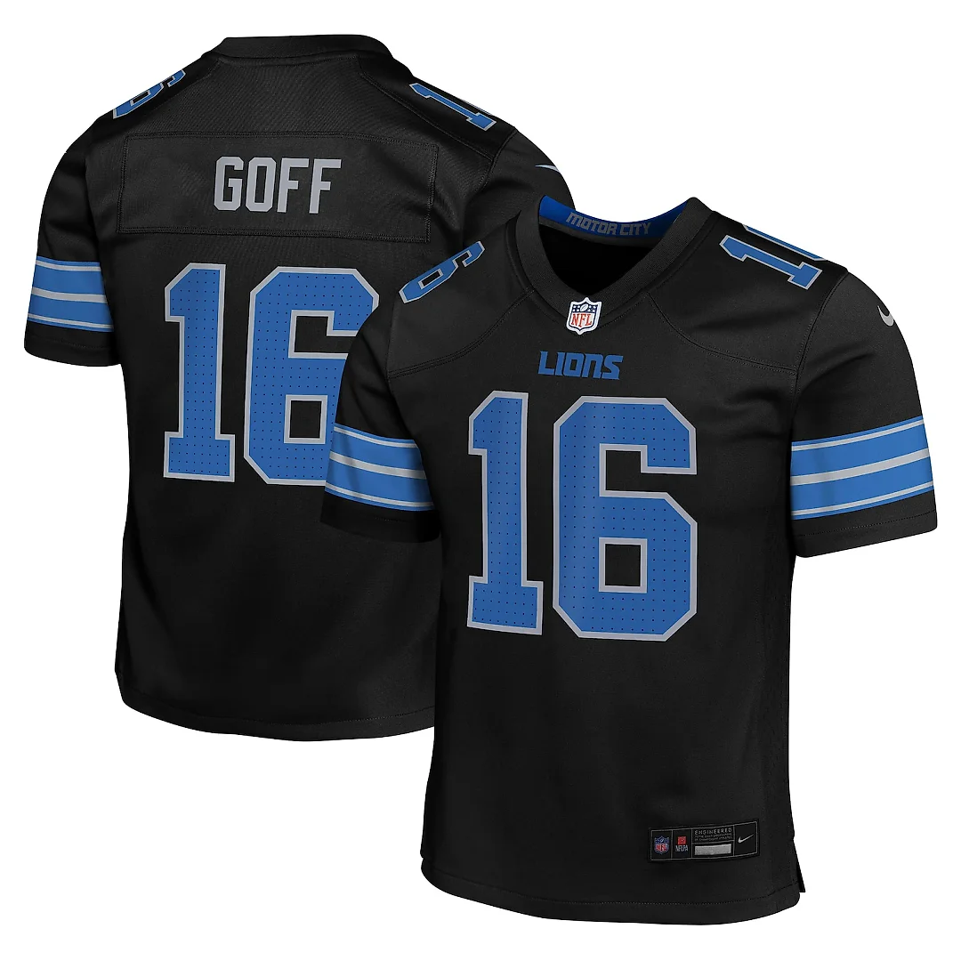 Zennovawear Jared Goff Detroit Lions Youth Game Jersey - Black