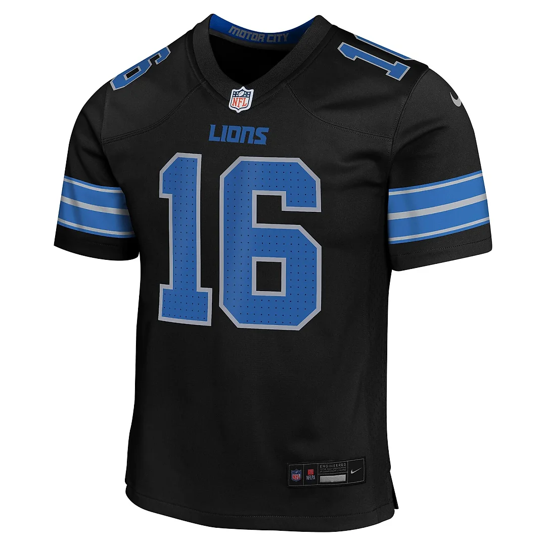 Zennovawear Jared Goff Detroit Lions Youth Game Jersey - Black