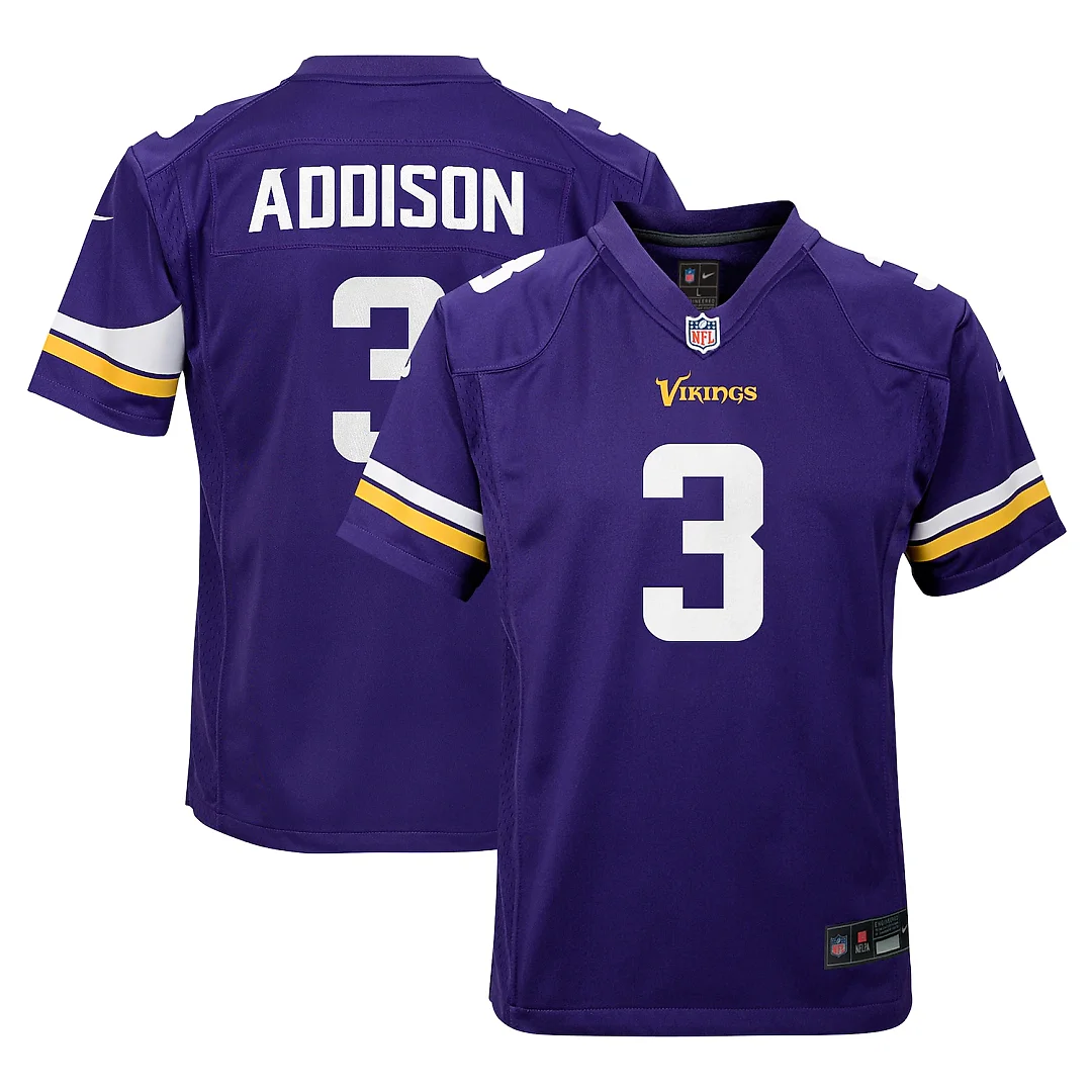 Zennovawear Jordan Addison Minnesota Vikings Youth Game Jersey - Purple