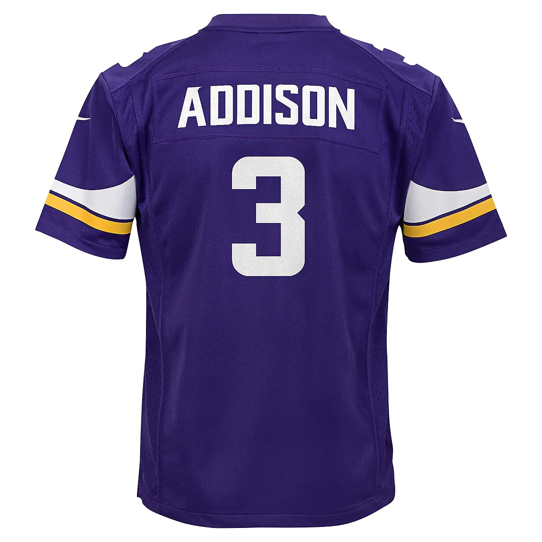 Zennovawear Jordan Addison Minnesota Vikings Youth Game Jersey - Purple