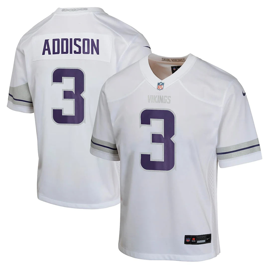 Zennovawear Jordan Addison Minnesota Vikings Youth Game Jersey - White