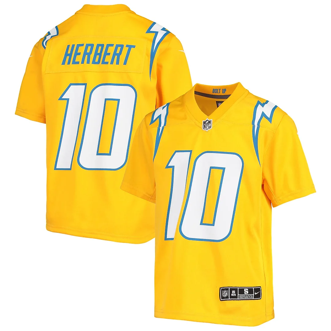 Zennovawear Justin Herbert Los Angeles Chargers Youth Inverted Team Game Jersey - Gold