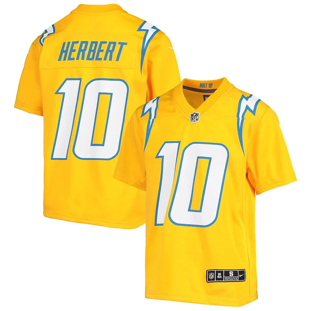 Zennovawear Justin Herbert Los Angeles Chargers Youth Inverted Team Game Jersey - Gold