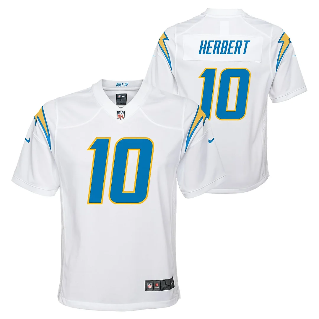 Zennovawear Justin Herbert Los Angeles Chargers Youth Game Jersey - White