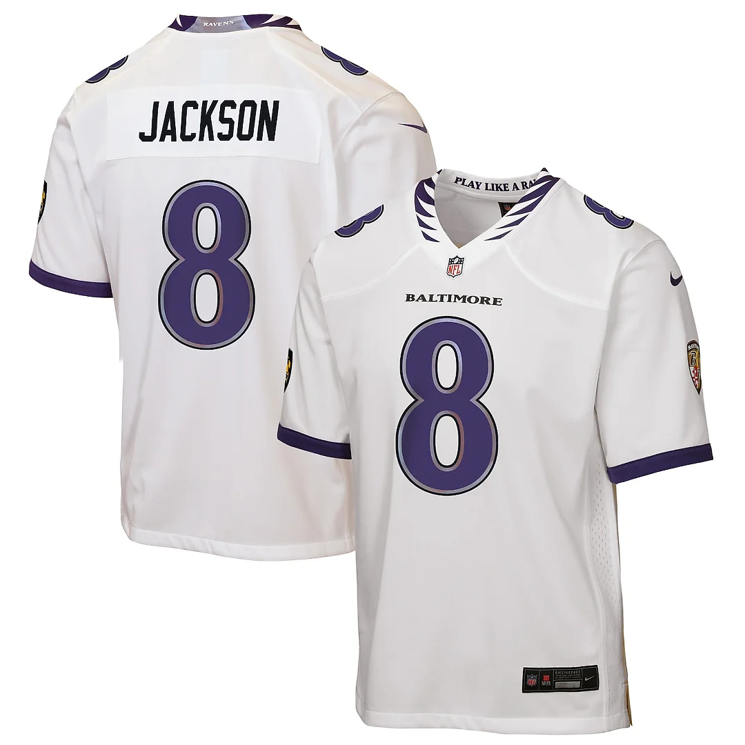 Zennovawear Lamar Jackson Baltimore Ravens Youth Game Jersey - White