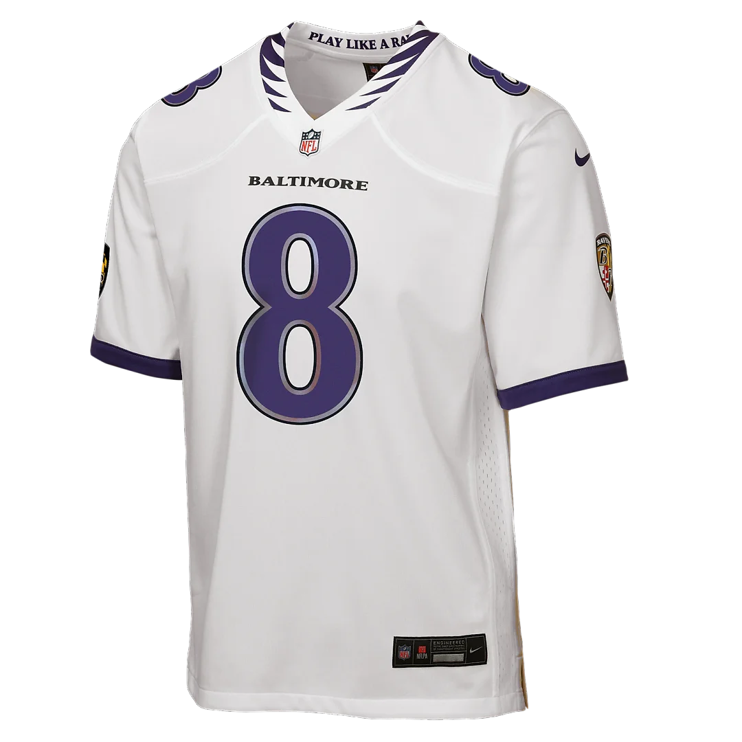 Zennovawear Lamar Jackson Baltimore Ravens Youth Game Jersey - White