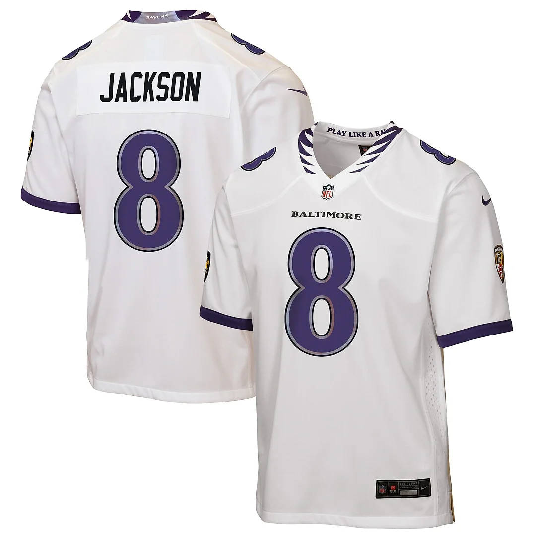 Zennovawear Lamar Jackson Baltimore Ravens Youth Game Jersey - White