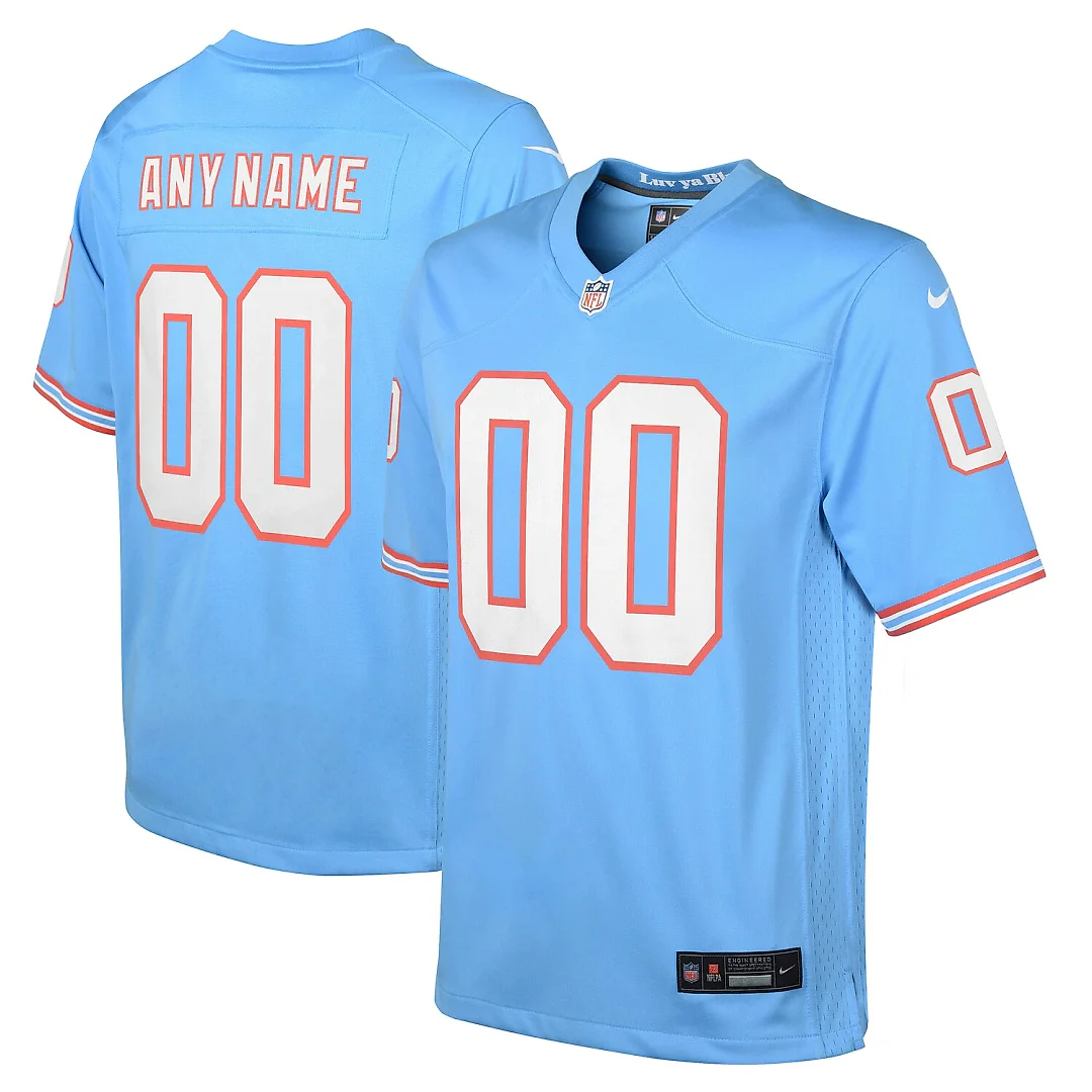 Zennovawear Tennessee Titans Youth Oilers Throwback Custom Game Jersey - Light Blue