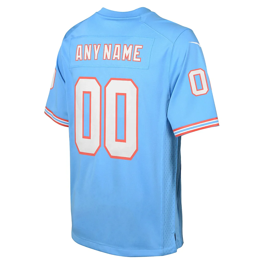 Zennovawear Tennessee Titans Youth Oilers Throwback Custom Game Jersey - Light Blue