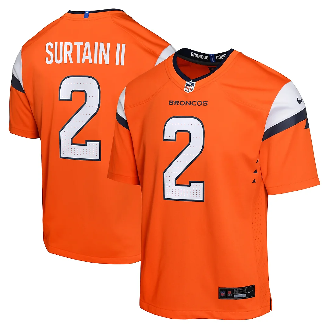 Zennovawear Patrick Surtain II Denver Broncos Youth Game Jersey - Orange