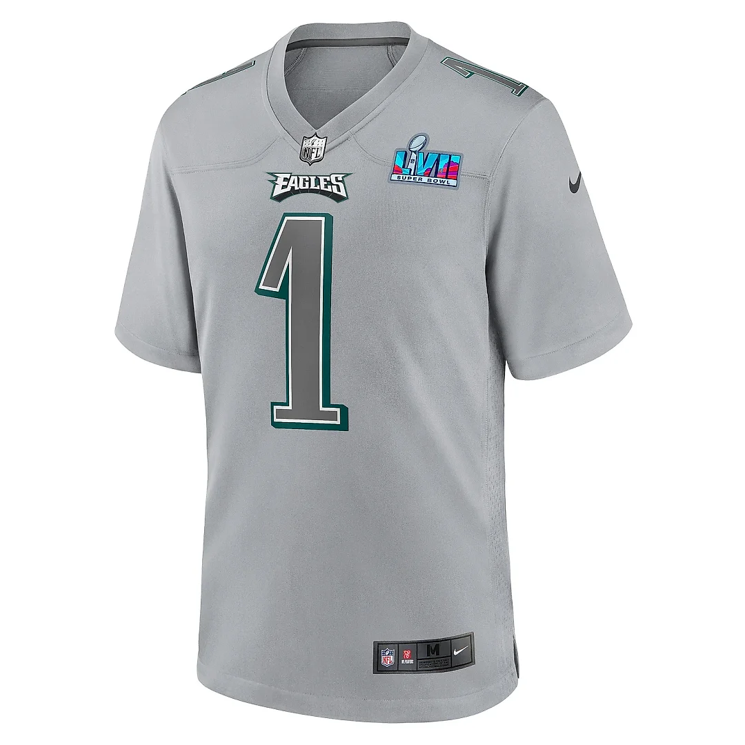 Zennovawear Youth Philadelphia Eagles Jalen Hurts Gray Super Bowl LVII Patch Atmosphere Fashion Game Jersey
