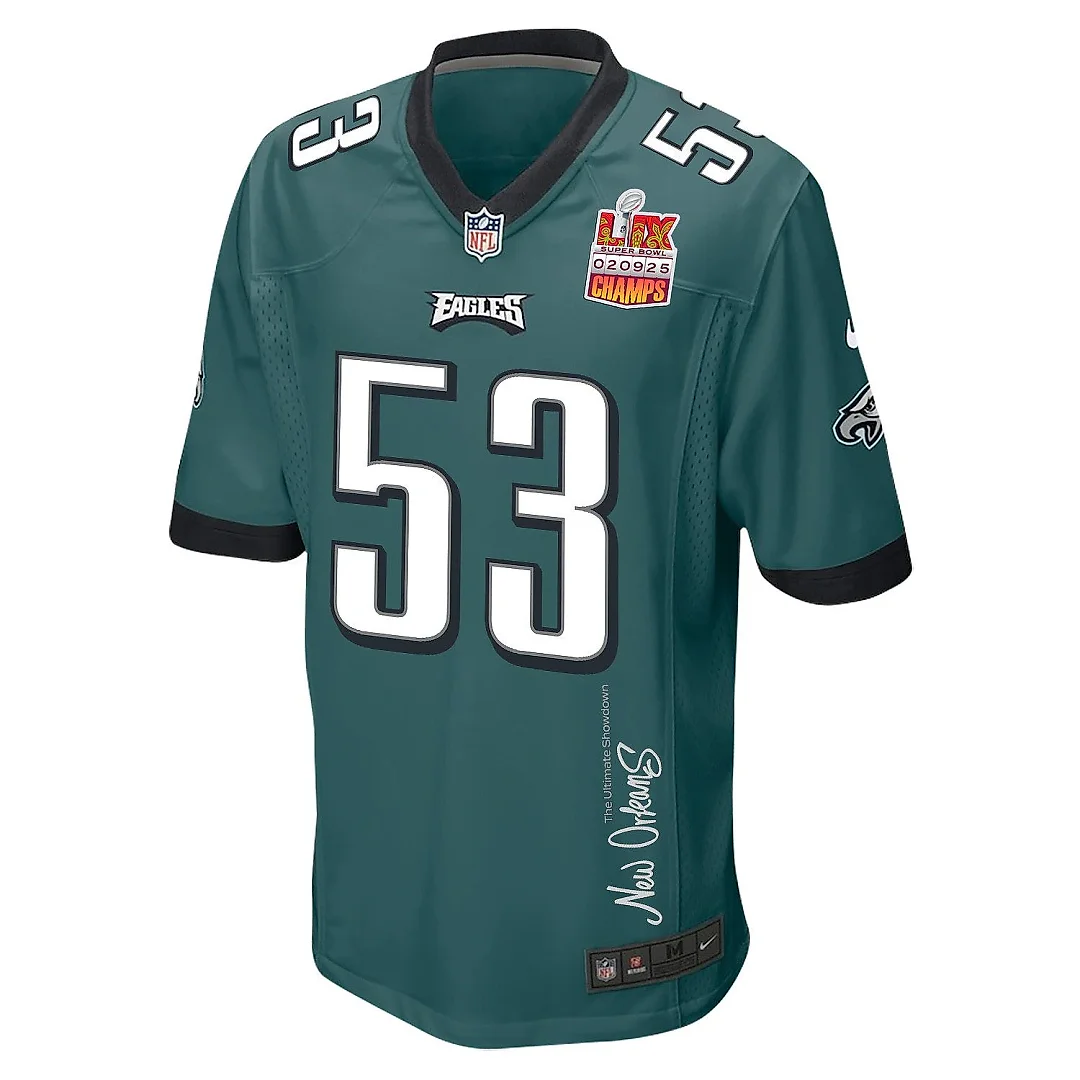 Zennovawear Zack Baun 53 Philadelphia Eagles Super Bowl LIX Champions Patch 'New Orleans - The Ultimate Showdown' EMBROIDERED Game Men Jersey...
