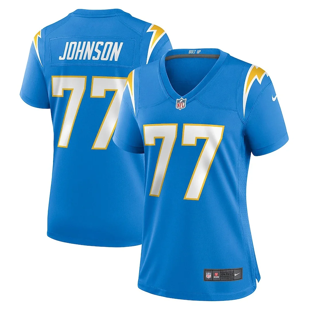 Zennovawear Zion Johnson 77 Los Angeles Chargers Women's Game Jersey - Powder Blue
